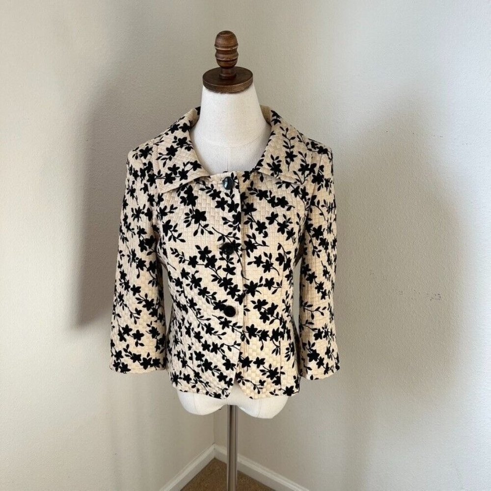 MaxMara Silk Blend Jacket‎ Blazer Made in Italy Women’s Size 8 Quilted Tan Black